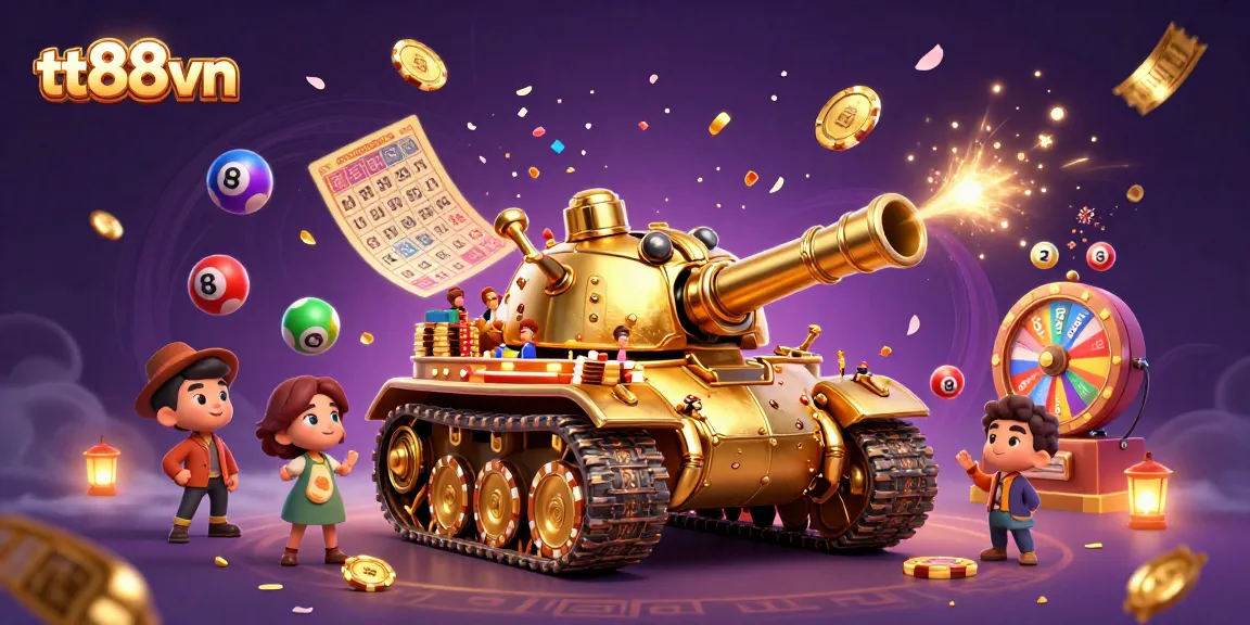 Bet on luck with tt88vn's vibrant casino scene featuring a golden beetle tank, enhanced with lottery elements.