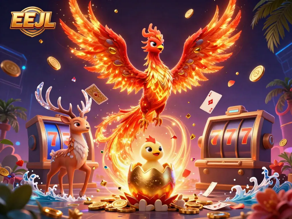 Experience the thrill of EEJL casino with dynamic characters and vibrant gaming elements.