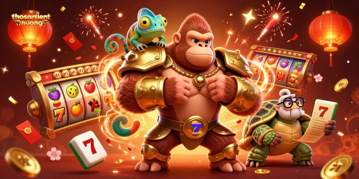 Spin with thosantienthuong in a vibrant 3D casino scene showcasing a powerful gorilla and dynamic elements.