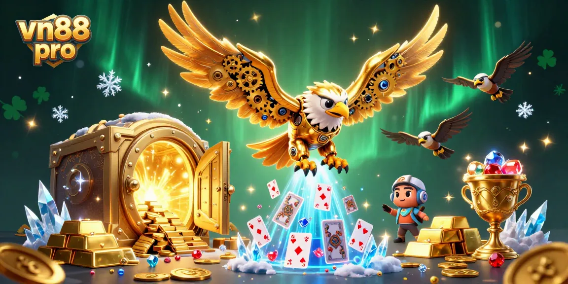 Experience the thrill of gaming with vn88 pro's vibrant casino elements bursting from a golden vault.
