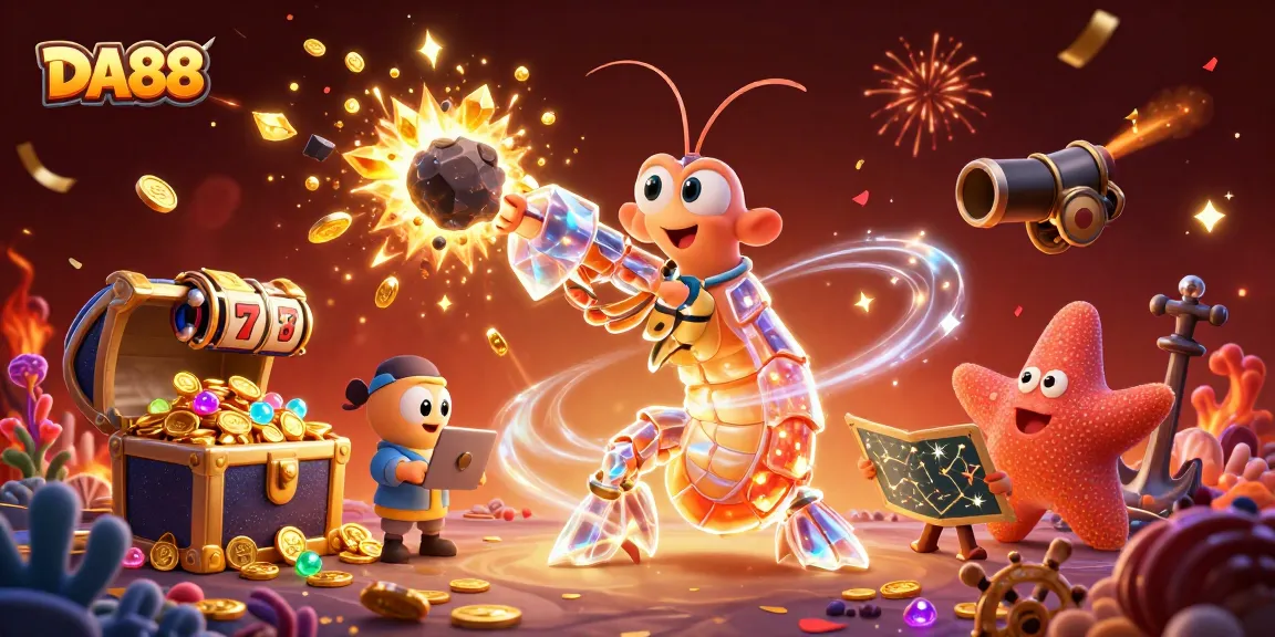 Experience winning jackpots with DA88 in a vibrant casino-themed 3D scene of excitement and adventure.
