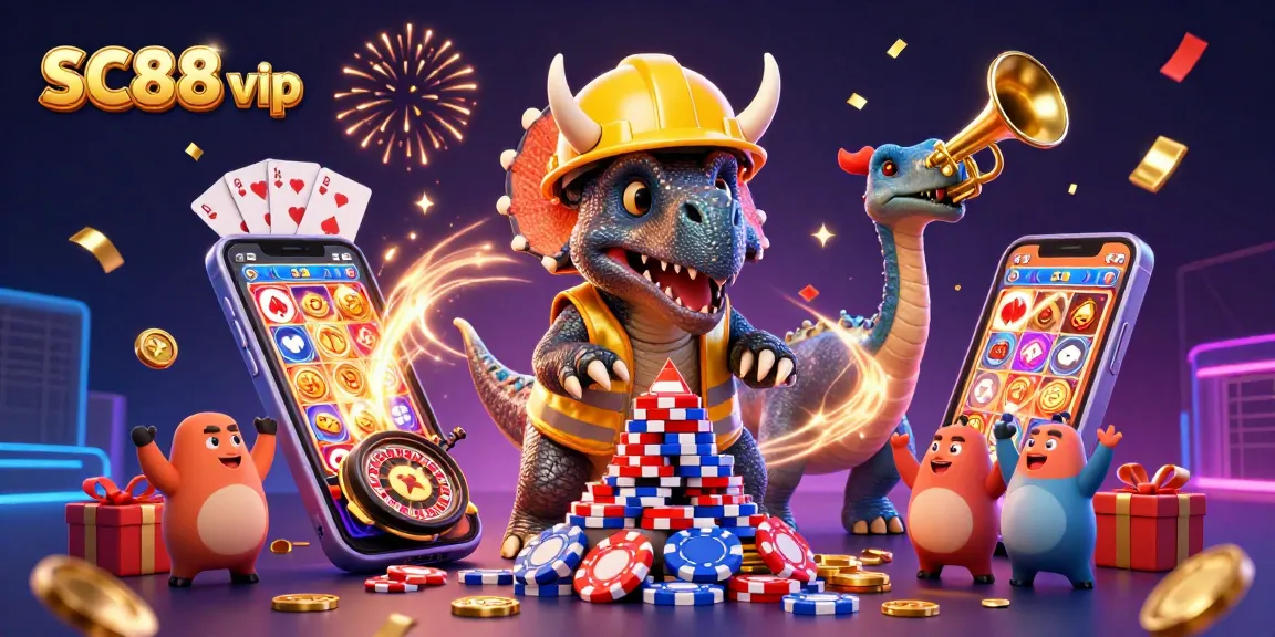 Engage with SC88 vip while experiencing thrilling casino action in a vibrant, celebratory 3D digital scene.