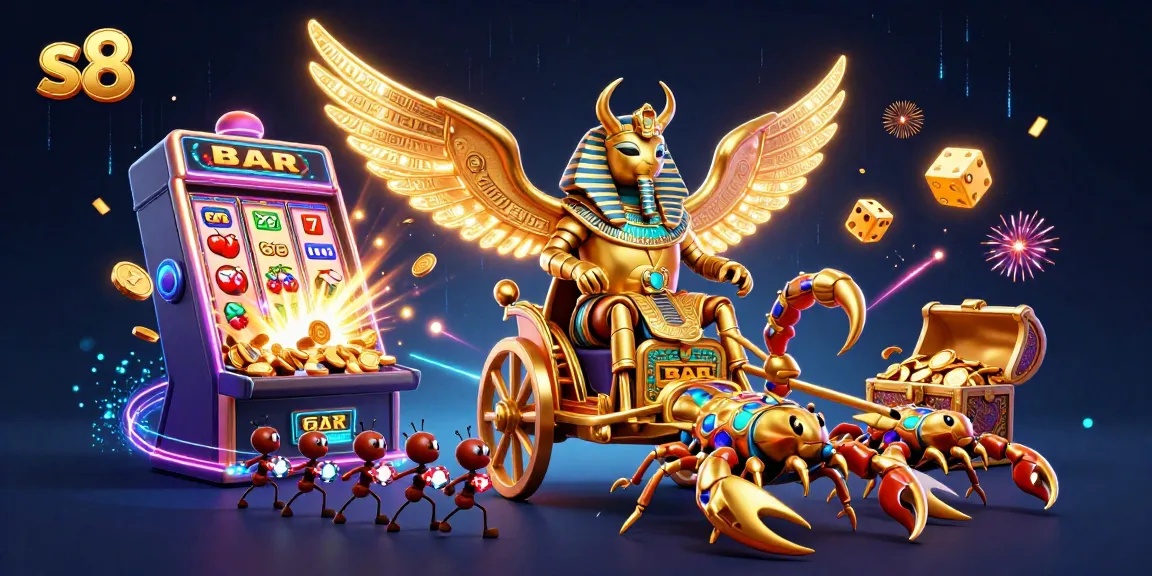 S8 casino platform displaying thrilling gaming features and dynamic elements in an engaging illustration.