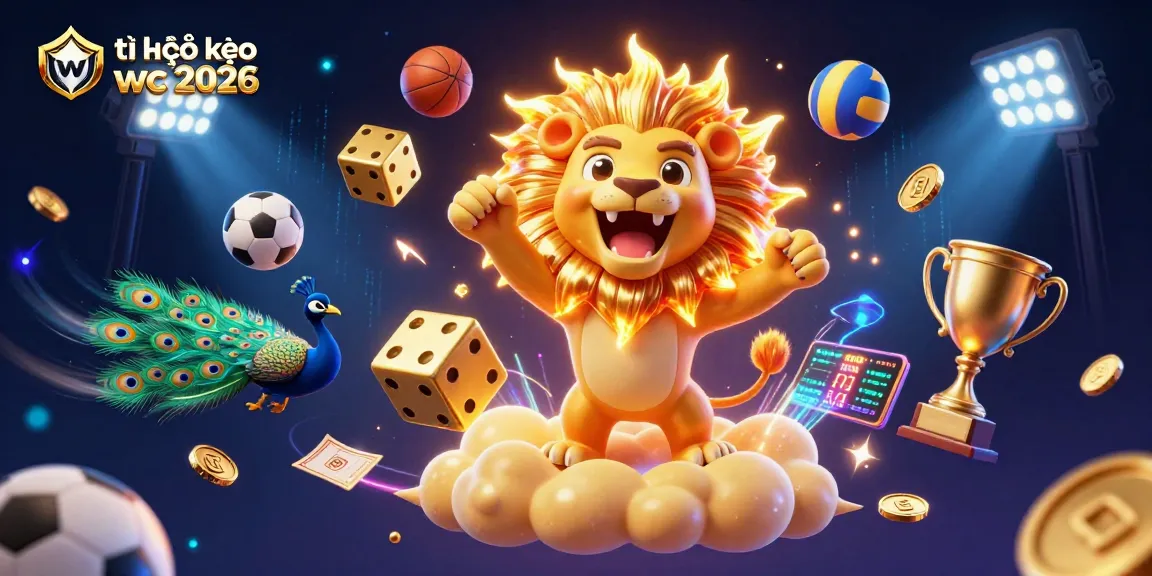 Bet on tỉ lệ kèo wc 2026 with a dazzling scene of sports elements and cartoon characters showcasing excitement.