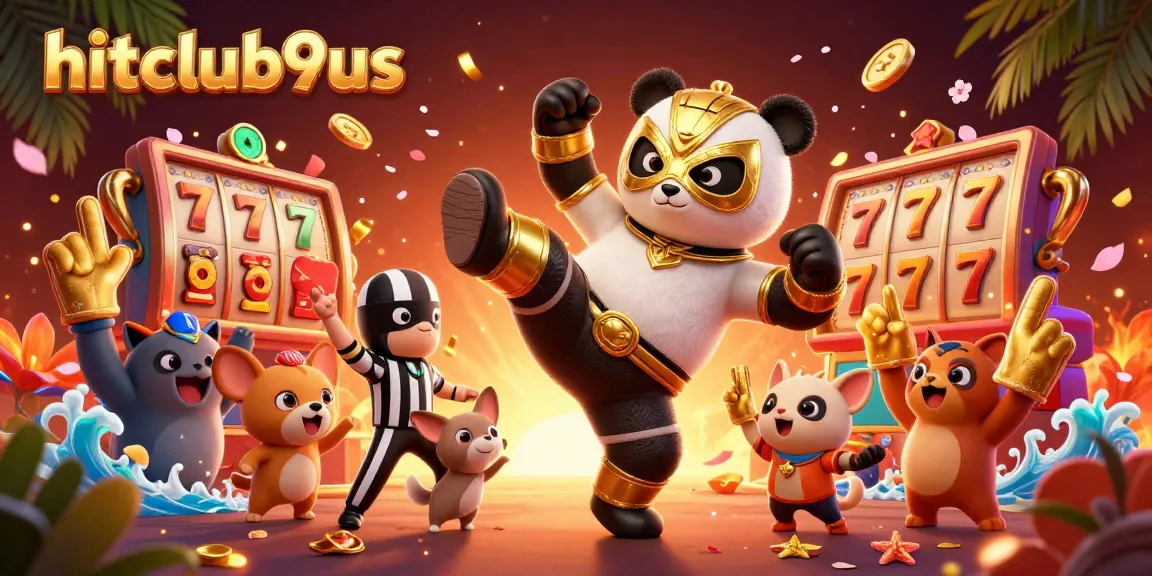 Experience the excitement of hitclub9us with a vibrant 3D casino illustration showcasing animals celebrating a jackpot win.