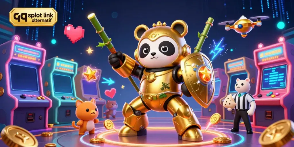 Experience the excitement of gaming with qqslot link alternatif in this vibrant 3D casino scene.