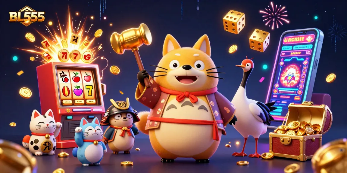 Win big with BL555 at the vibrant online casino featuring fun characters and exciting jackpot elements.