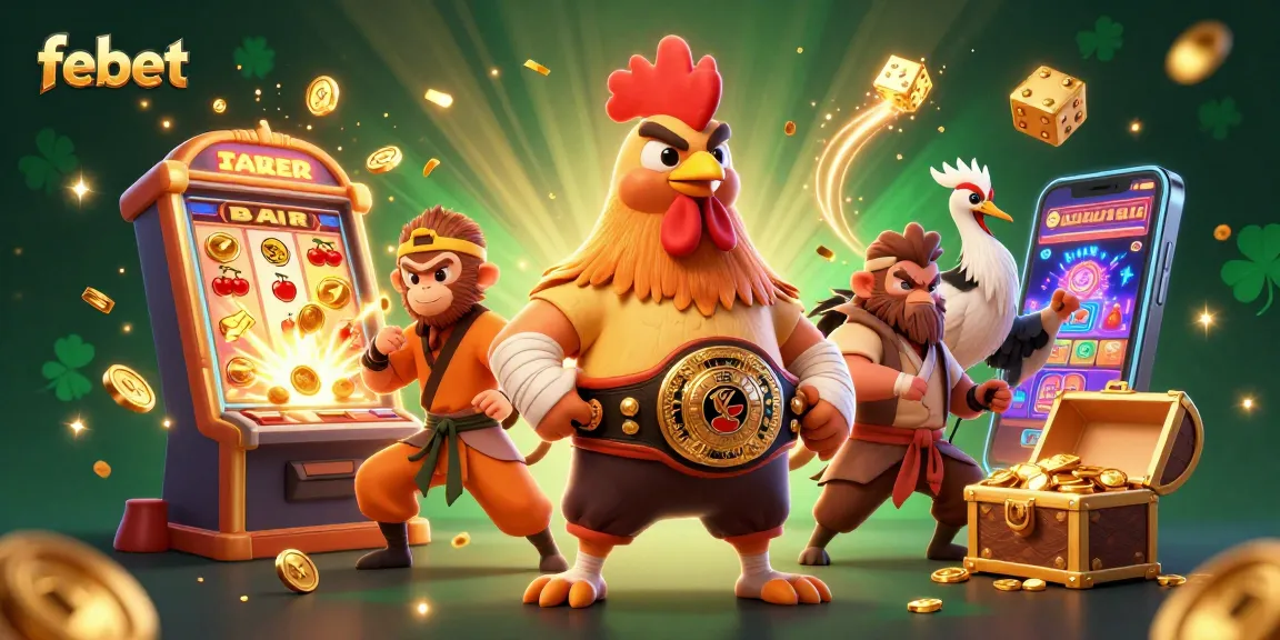 Experience the excitement of febet with vibrant characters and a dynamic casino scene featuring jackpots and gaming elements.
