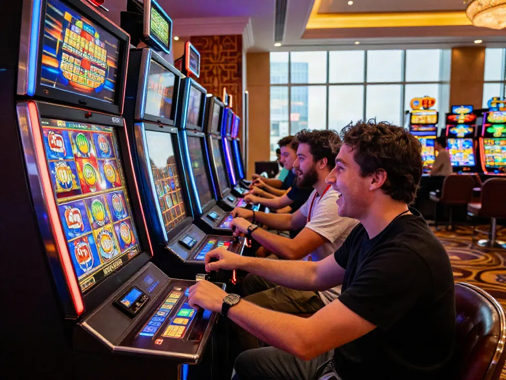 Engaged player enjoying vibrant slots that accept credit cards in an exciting casino atmosphere