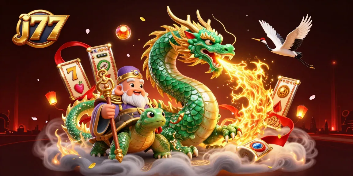 Experience thrilling moments at j77 with vibrant slot games and mythical characters in this illustration