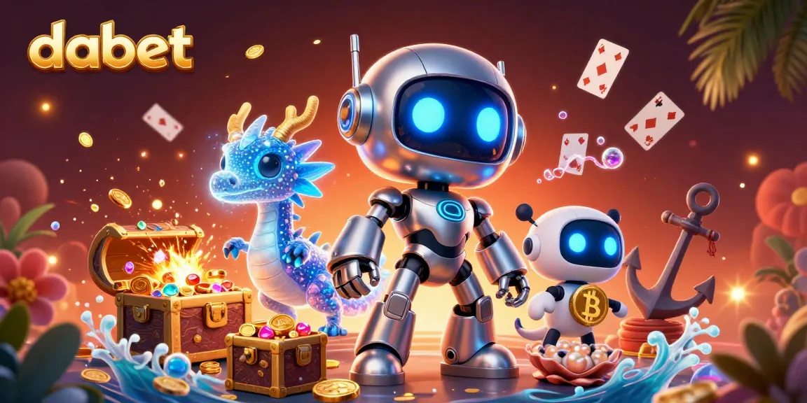 Dabet showcases an exciting online casino experience with a dynamic robot mascot and animated game elements.