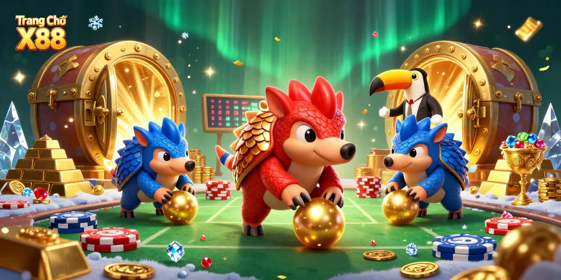 Engage in thrilling gameplay at Trang Chủ X88 as pangolins compete in a vibrant casino scene.