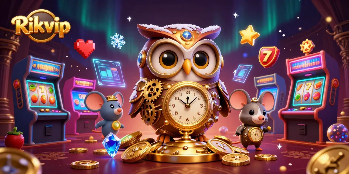 Spin the reels and win big with Rikvip’s vibrant cartoon characters in a dynamic casino scene.