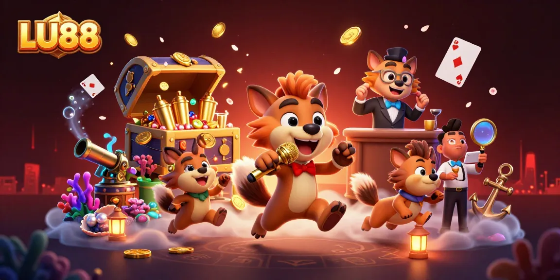 LU88 hyenas animated in a vibrant casino scene mixing drinks, telling jokes, and checking IDs.