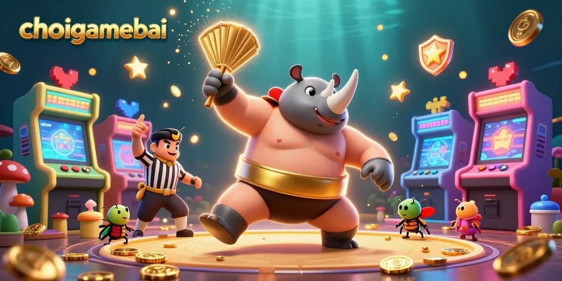 Experience thrilling gameplay with choigamebai's vibrant casino illustration showcasing an epic sumo battle.