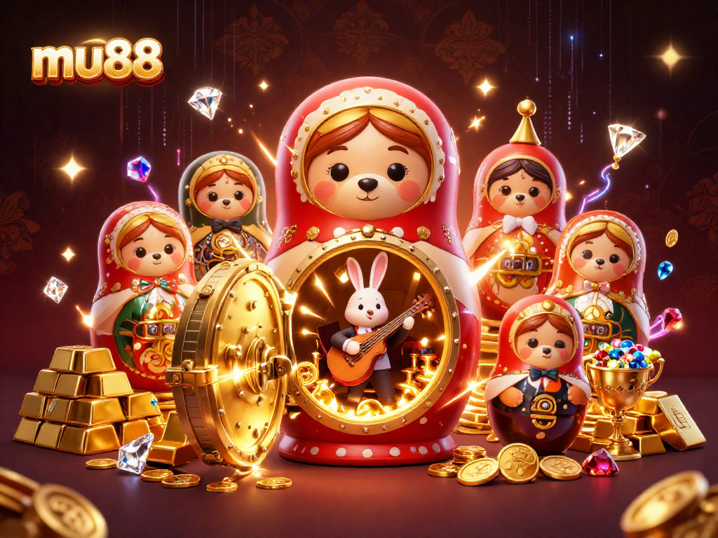Experience excitement and wealth with mu88's captivating 3D casino scene full of jewels and gaming elements.