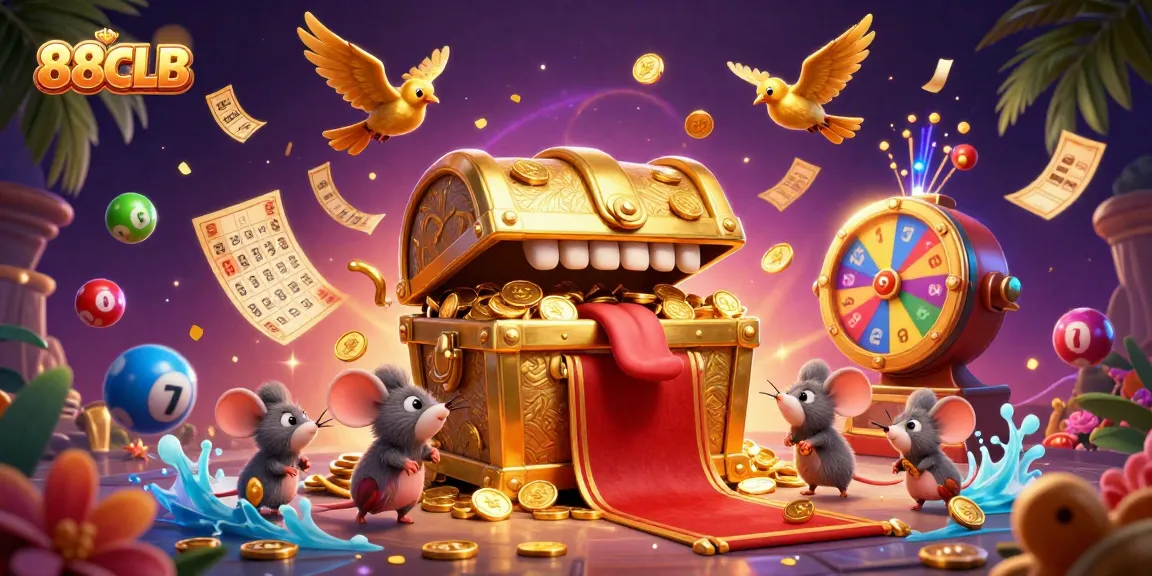 Experience the excitement of 88CLB with vibrant lottery balls, treasure chests, and thrilling game elements.