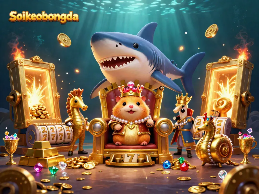 Experience the thrill of Soikeobongda with golden treasures and elite gaming royalty in an underwater casino realm.