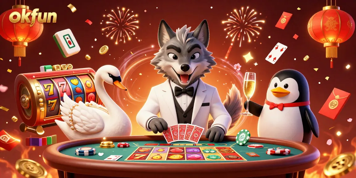 Experience thrilling moments at okfun with a vibrant baccarat scene featuring characters and casino elements.