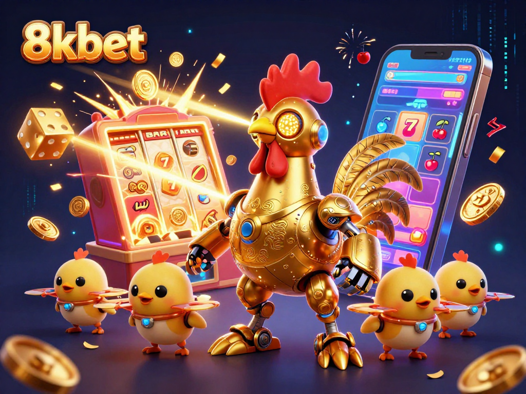 Experience thrilling wins at 8kbet with a vibrant 3D casino scene bursting with excitement.