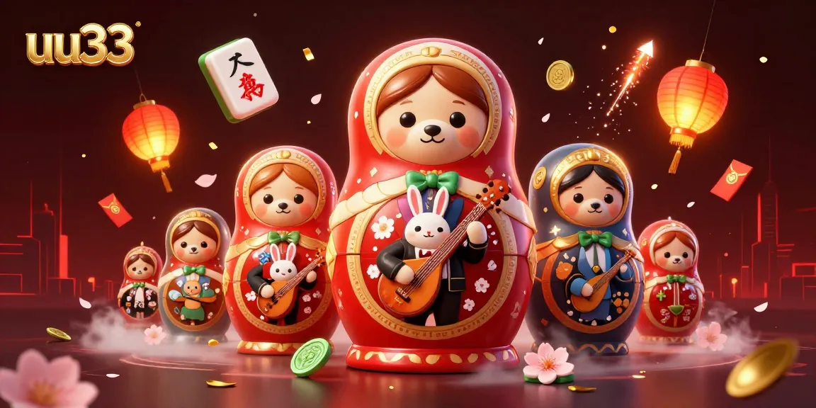 uu33 showcases vibrant 3D casino-themed illustration with playful characters and rich elements for lively gaming.