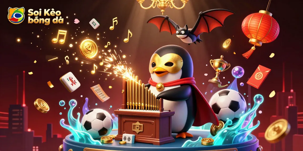 Soi Kèo bóng đá scene illustrating sports betting excitement with cartoon elements and dynamic visuals.