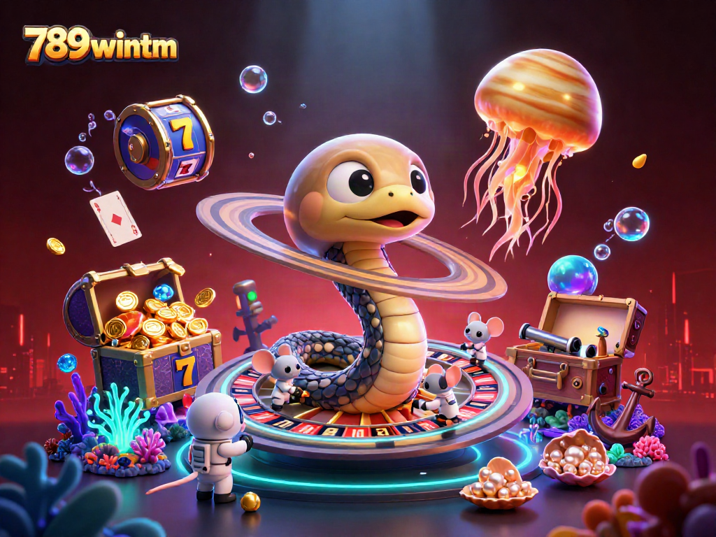 Engage with 789wintm's slot reels as astronaut mice place bets amid an underwater casino scene.