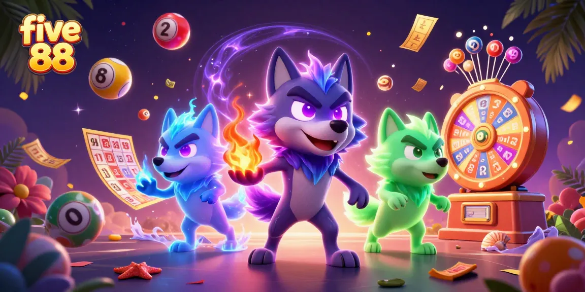 Experience excitement with five 88 as colorful lottery elements enhance the vibrant casino scene.