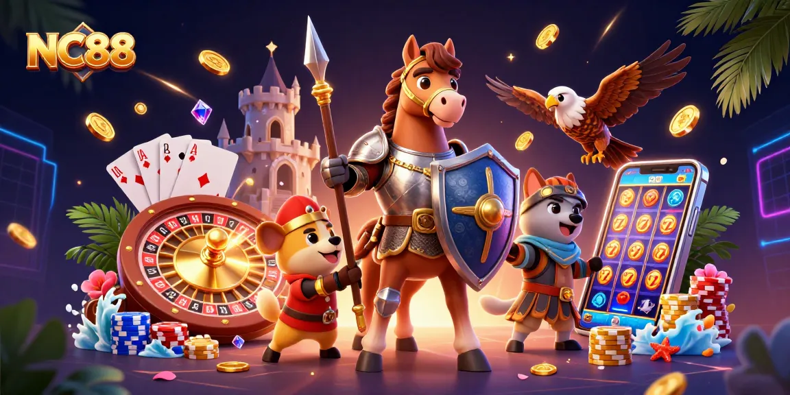 Experience the excitement of NC88 with knights and treasures in this vibrant casino scene.