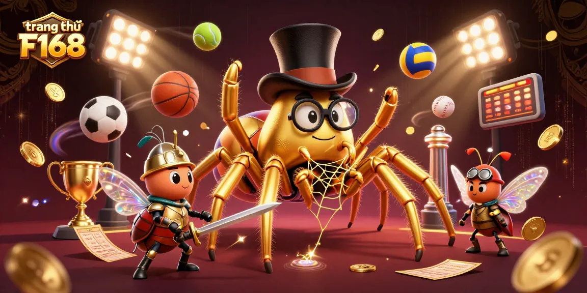 Engage with the vibrant scene at trang chủ F168 featuring a golden tarantula and beetle knight amidst dynamic casino elements.