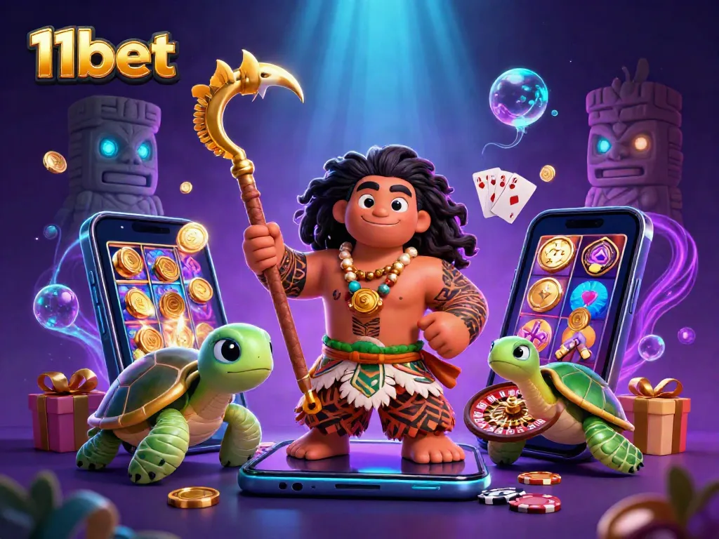 Win big with 11bet in this vibrant casino illustration featuring colorful slot games.