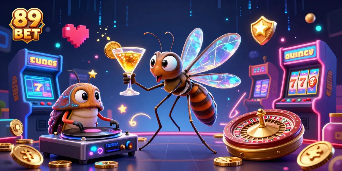 Experience thrilling gameplay with 89 BET's captivating casino illustration, featuring an animated mosquito mascot and engaging elements.