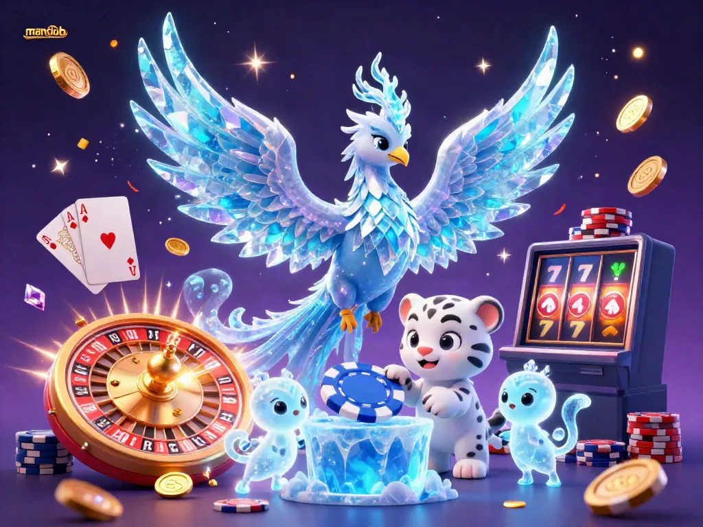 Spin the roulette at manclub while celebrating wins with an ice phoenix and vibrant gaming elements.