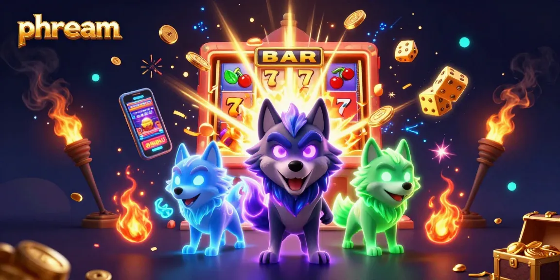 phdream showcases winning moments with animated wolves amidst casino excitement and rich game elements.
