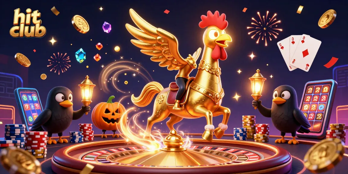Experience the hit club with a dazzling 3D casino scene featuring a golden rooster and rich game elements.