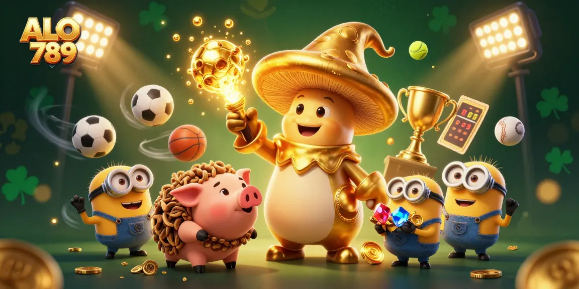 Join the excitement at ALO 789 with a golden wizard, sports betting action, and vibrant treasure!
