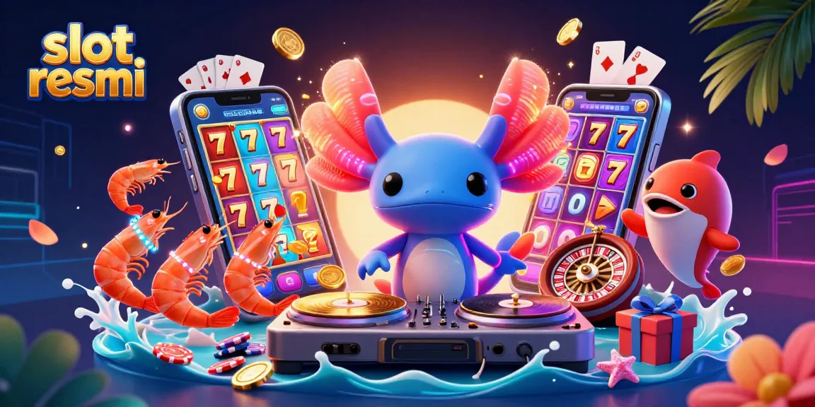 Experience slot resmi excitement with a vibrant casino scene featuring colorful characters and slot game action.