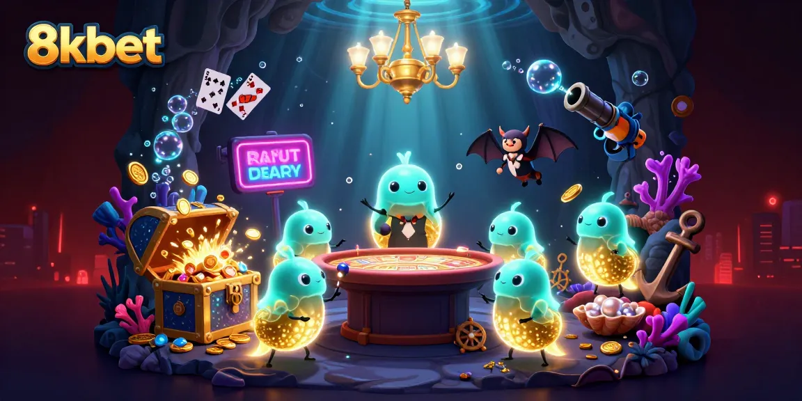 Experience the enchanting world of 8kbet with glowworms lighting up a cave casino scene.