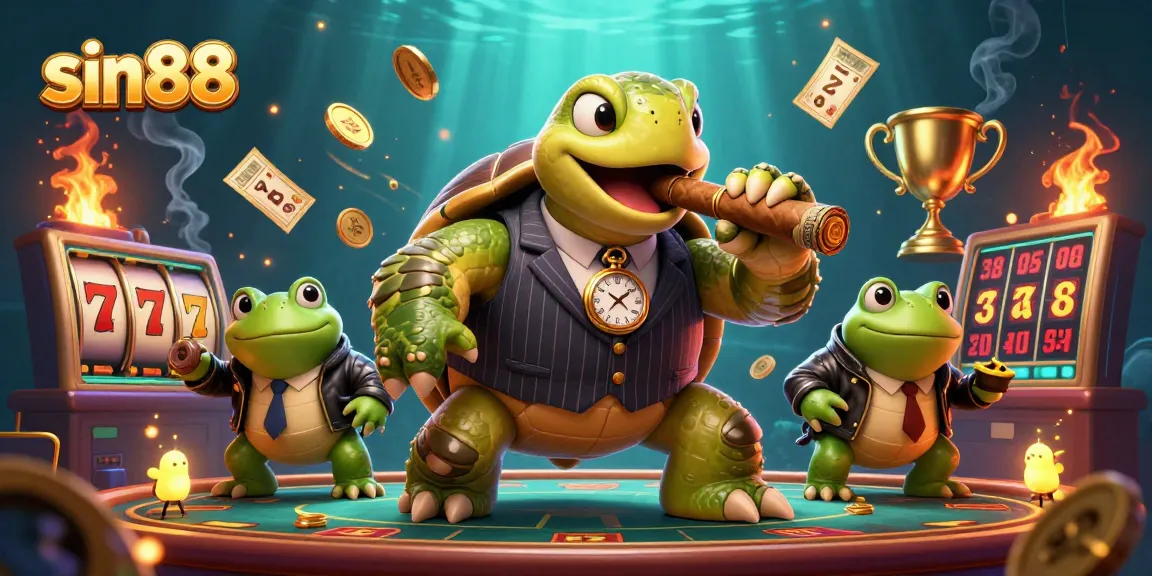 Experience thrilling gameplay at sin88 with whimsical turtle mobster and gaming elements.