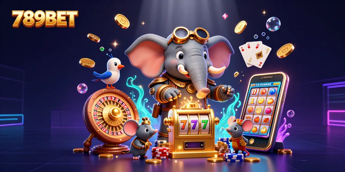 Spin the reels at 789BET with a steampunk elephant and golden slot machine, rich in detail.