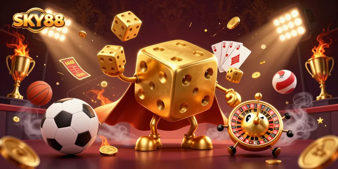 Engage in thrilling action at SKY88 with dynamic sports betting elements and golden casino visuals.
