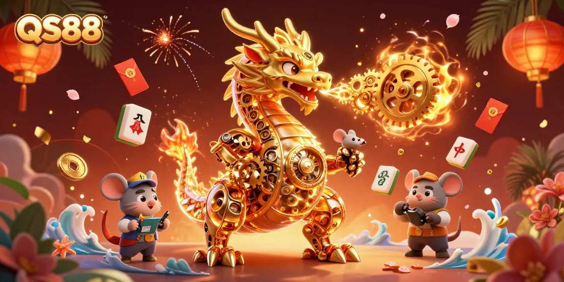 Experience thrilling gameplay at QS88 with a dynamic 3D casino illustration featuring a golden dragon.