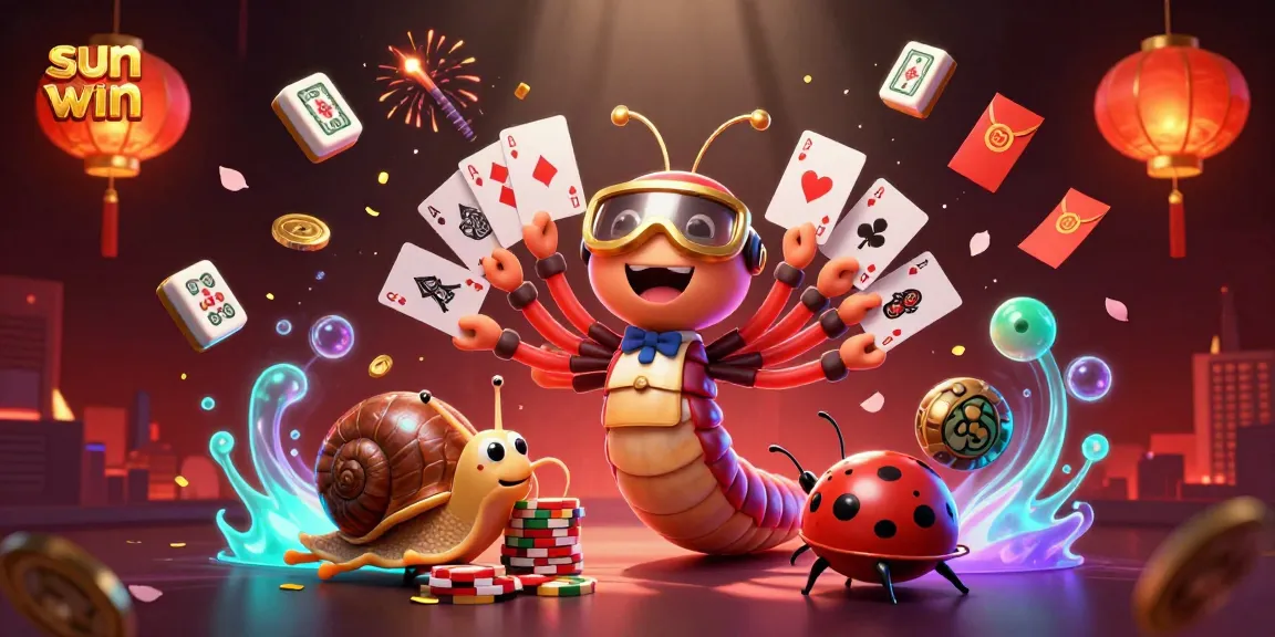Experience excitement with sun win gaming as a millipede dealer dazzles with cards and a snail high-roller pushes chips.