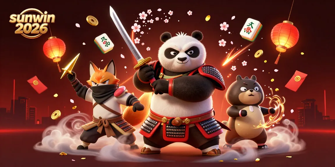 Win big at sunwin 2026 with engaging visuals featuring a samurai panda and ninja fox.