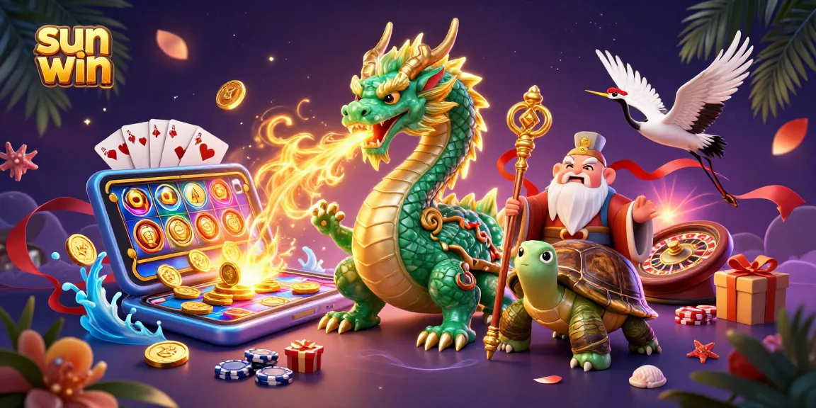 Experience exciting gaming with sun win's vibrant dragon, turtle sage, and flying cranes.