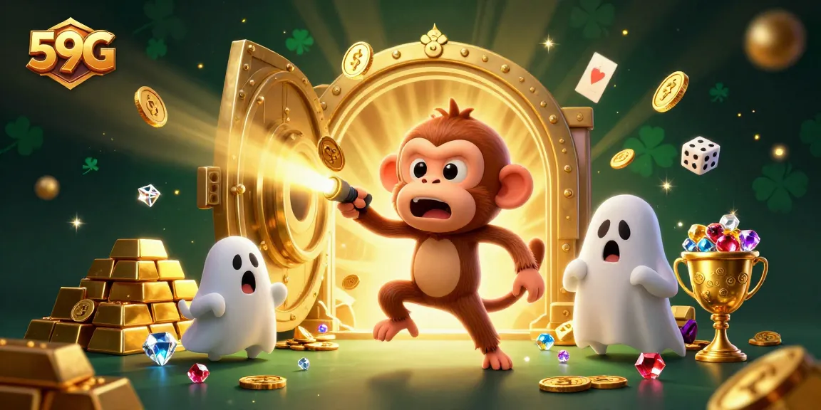 Engage in stunning casino adventures with 59G's playful characters amidst treasure and excitement.