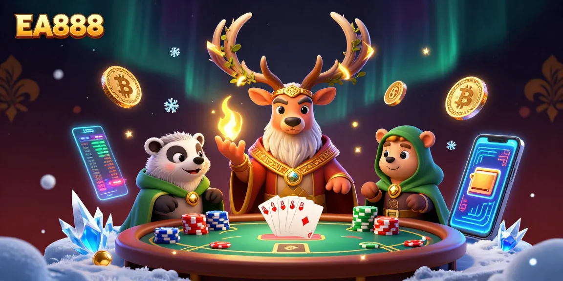 Engage with the excitement of EA888 poker tables featuring vibrant characters and dynamic gambling elements.