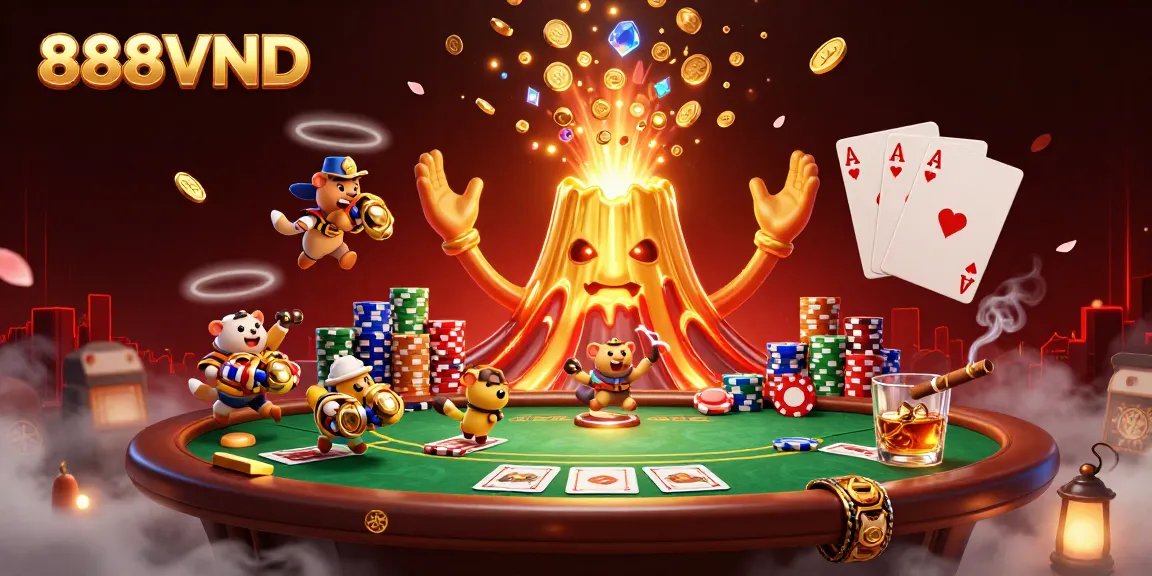 Experience thrilling wins at 888VND with a dynamic, colorful casino scene featuring treasure and excitement.