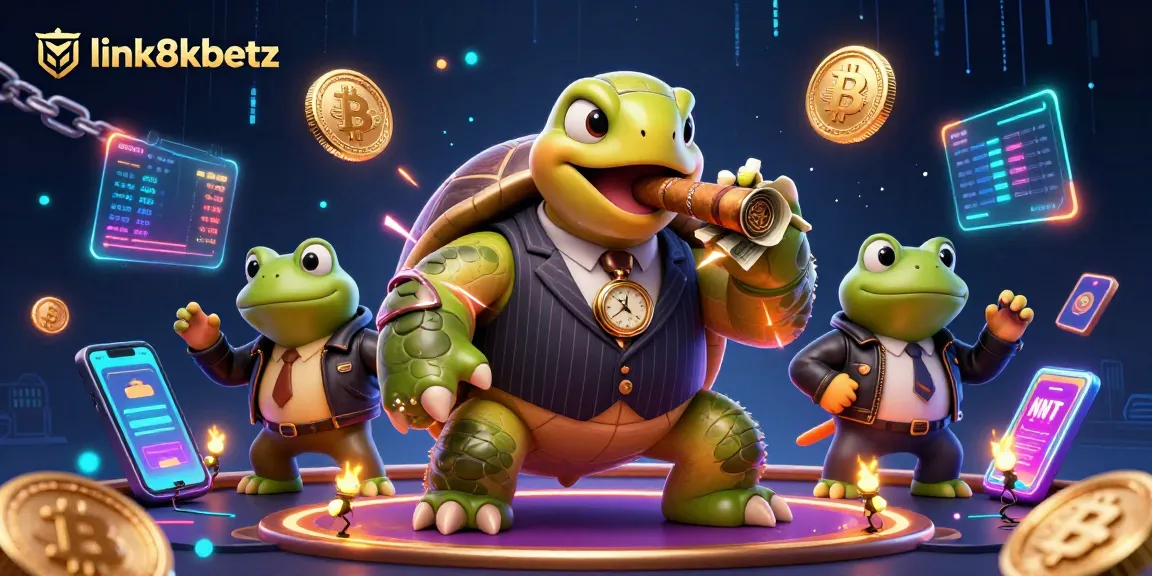 Engage in thrilling gameplay at link8xbetz with dynamic 3D casino characters and glowing Bitcoin elements.