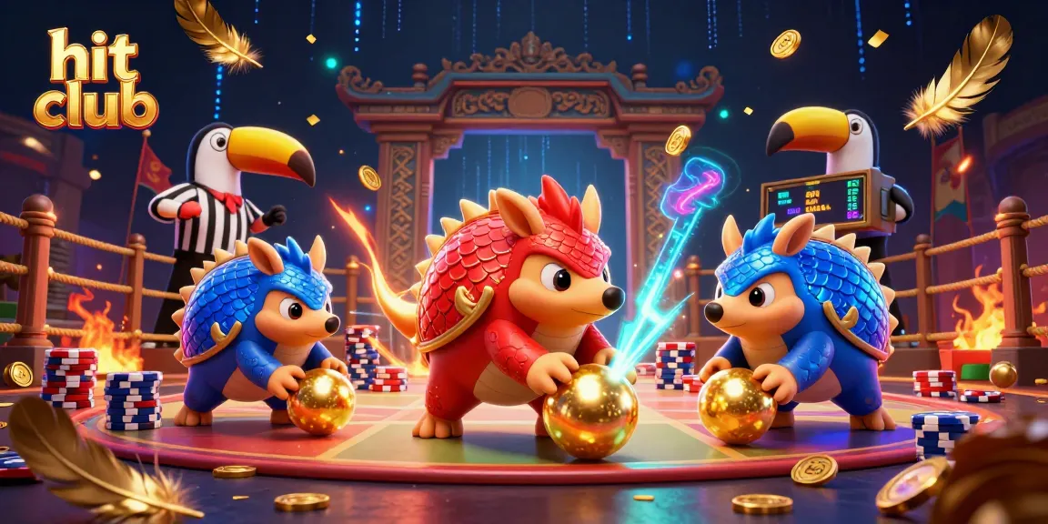 Hit club pangolins bowling chips in an exciting casino arena illustration.